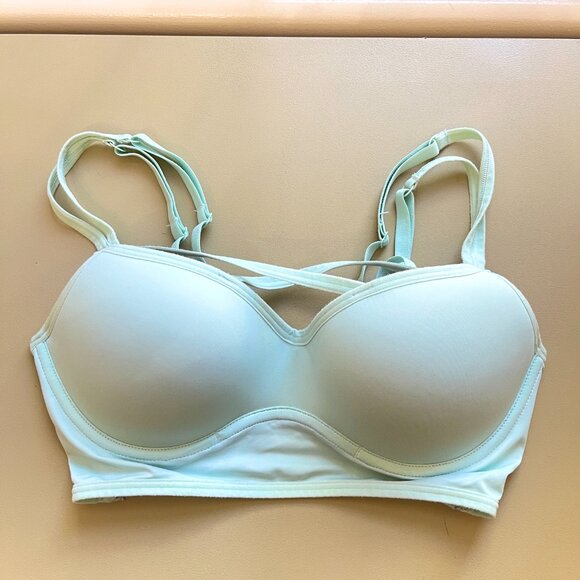 Victoria's Secret Pink Bra Bralette Medium Blue Green Cage Criss Cross Strappy - Picture 1 of 6